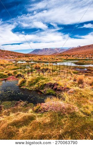 Breathtaking mountanious lagoon landscape of Bolivia