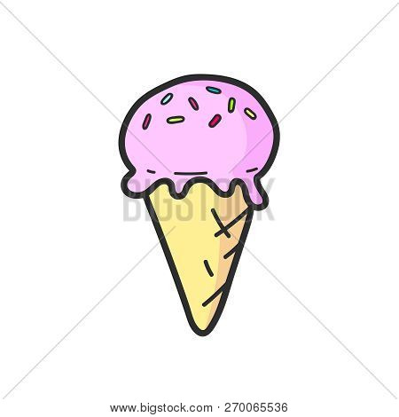 Cute Strawberry Ice Cream Drawing. Vector Isolated. Illustration