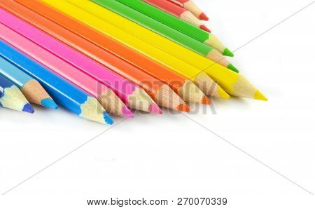 Crayons Isolated / Color Pencils Or Wood Crayons Isolated On White Background - Colorful Colored Pen