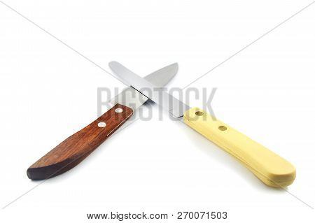 Kitchen Knife Isolated / Two Steel Of Kitchen Knifeon For Chef Slice Isolated On White Background