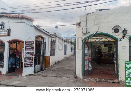 Salta, Argentina - April 8, 2015: Old White Houses In The City Center Of Salta, Argentina.