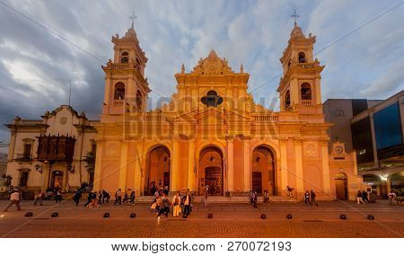 Salta, Argentina - April 8, 2015: Cathedral Basilica And Sanctuary Of The Lord And The Virgin Of The