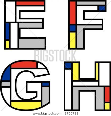 Mondrian alfabetos Efgh (Vector)