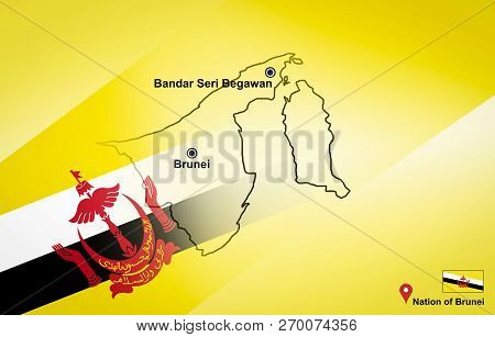 Brunei Map And Bandar Seri Begawan With Location Map Pin And Brunei Flag On Travel Map Of Asia - Nat