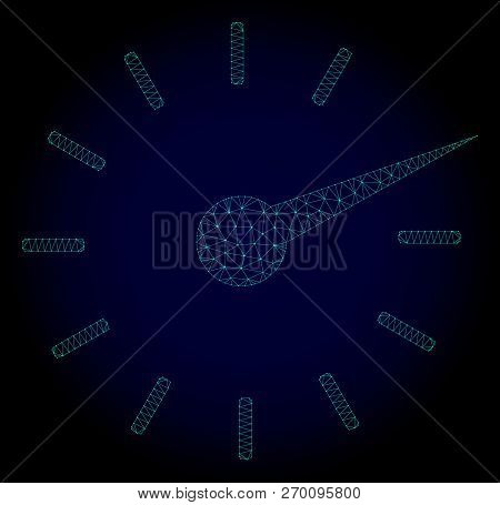Mesh Clockface Polygonal Illustration. Abstract Mesh Lines, Triangles And Points On Dark Background 