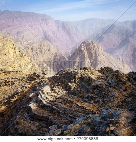 Barren landscape of Hajar mountains in Ras Al Khaimah,UAE