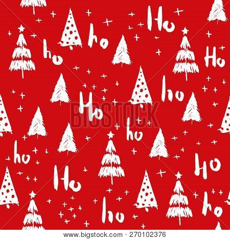 Hohoho And Christmas Tree Seamless Pattern Handdrawn