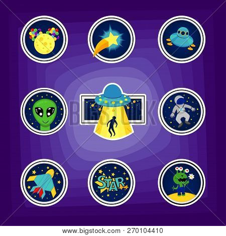 Fashion Patch Badges With Star, Aircraft, Astronaut, Ufo, Rocket And Other. Large Set Of Girlish And