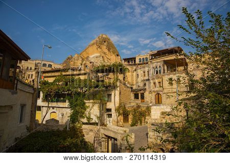 Goreme, Cappadocia, Turkey: Famous Cave Hotels In Goreme. Beautiful Panorama Of The City.