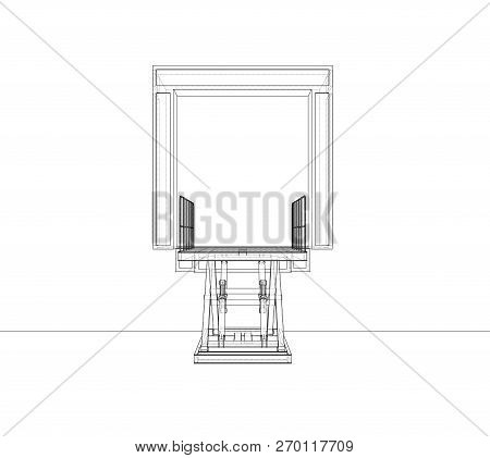 Dock Leveler Concept. Vector Rendering Of 3d. Wire-frame Style. The Layers Of Visible And Invisible 