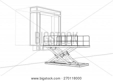 Dock Leveler Concept. Vector Rendering Of 3d. Wire-frame Style. The Layers Of Visible And Invisible 
