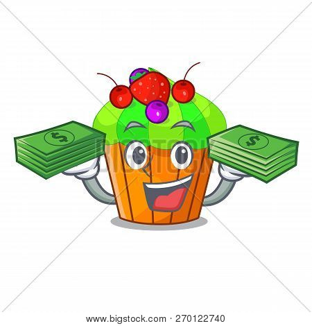 With Money Black Currant Cupcake Isolated On Mascot