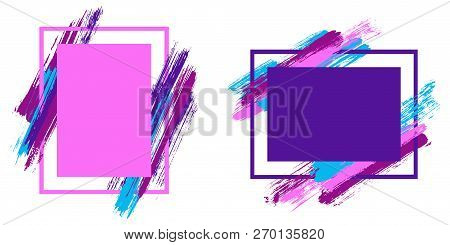 Hipster Frames With Paint Brush Strokes Vector Collection. Box Borders With Painted Brushstrokes Bac