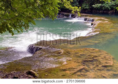 The Krka River Shot From The Bank. It Is The Second-longest River Flowing In Its Entirety In Sloveni