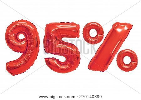 Ninety Five Percent From Red Color Balloons On Isolated Background. Discounts And Sales