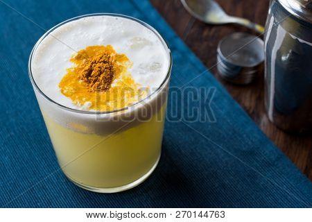 Spicy Pisco Sour Cocktail Made With Lime Juice, Egg White And Peruvian Grape Schnaps.