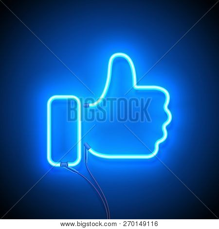 Neon Sign. Retro Neon Sign Like On Blue Background. Ready For Your Design, Icon, Banner. Vector Illu