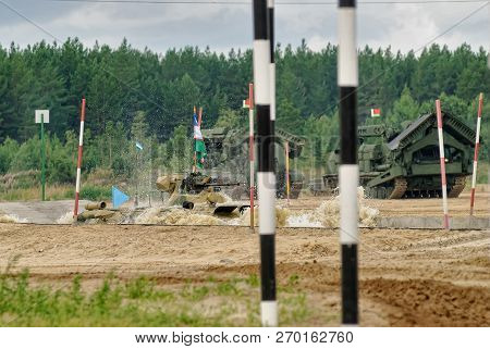 Tyumen, Russia - August 6, 2017: International Army Games. Safe Route Contest. The Btr-82 Amphibious