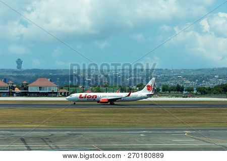 Denpasar, Indonesia - September 19, 2018: Lion Air Airplane Landed At Ngurah Rai International Airpo