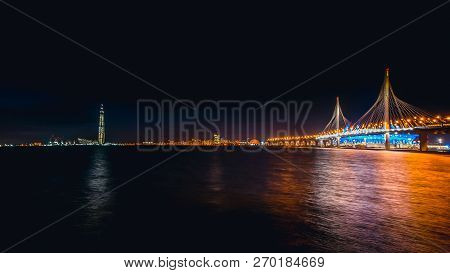 Saint-petersburg, Russia - November 21, 2018: Time Lapse Evening Highway, Western High-speed Diamete