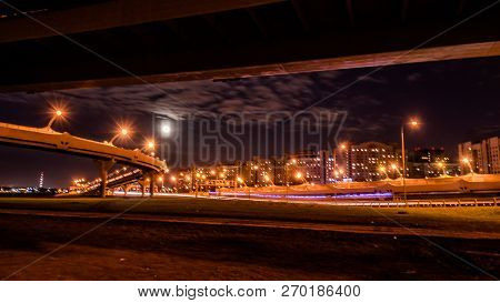 Saint-petersburg, Russia - November 21, 2018: Time Lapse Evening Highway, Western High-speed Diamete