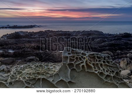Tafoni Formations In Bean Hollow State Beach. San Mateo County, California, Usa.
