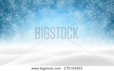 Blue Background With Winter Landscape And Snow For Seasonal, Chr