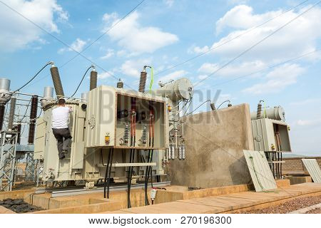 Cables Housing Of A Power Transformer In Substation Switchyard.