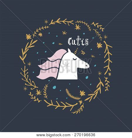Vector Cute Unicorn Face. Scandinavian Style Kids Graphic