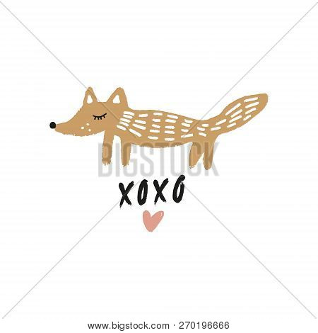 Vector Cute Hand Drawn Doodle Fox. Scandinavian Style