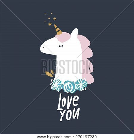 Vector Cute Unicorn Illustration, Card And T-shirt Design