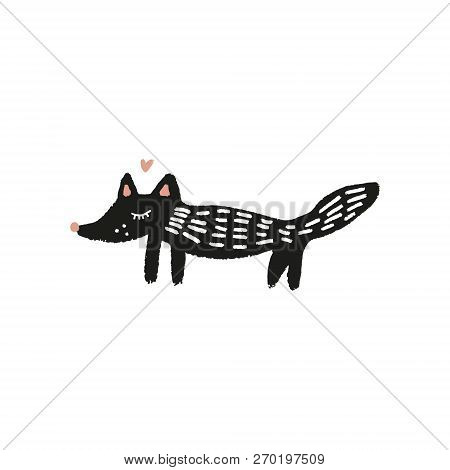Vector Cute Hand Drawn Doodle Black Fox. Scandinavian Style