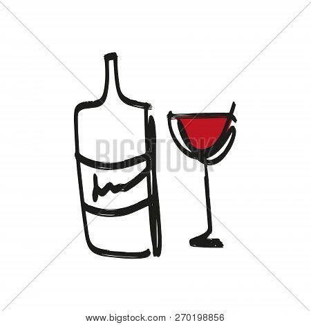 Vector Glass And Bottle Set, Hand Drawn Sketch