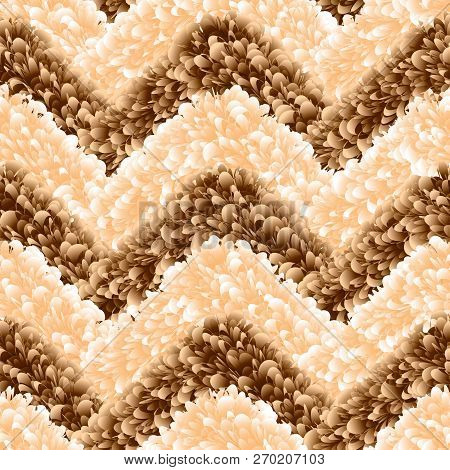 Seamless Of Beige Vector Furry Pattern. Fluffy Background. Safari Backdrop