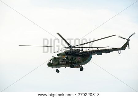 Tyumen, Russia - June 23, 2017: Army Games. Engineering Formula Contest. Military Helicopter Mi-8