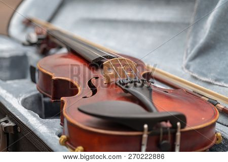 Red Violin In The Case After Performance