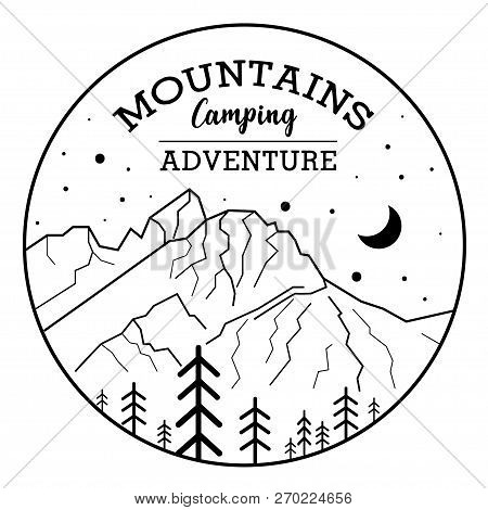 Vector Illustration Of Mountains. Camping, Adventure, Trekking, Hiking. Print Design