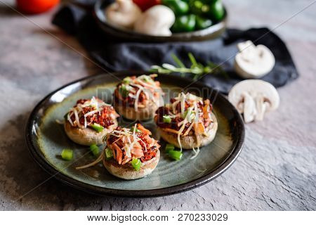 Roasted Mushrooms Stuffed With Ham, Sun Dried Tomato And Bell Pepper