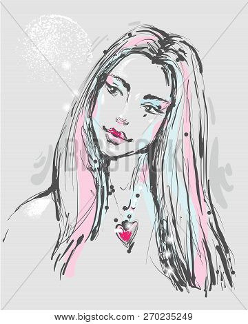 Fashion Portrait Of A Young Atractive Woman With Heart Necklace