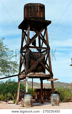 Old Wooden Water Storage Tank With Barrels