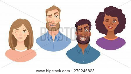 Portrait Of Man And Woman. Emotions Of Woman Face. Facial Expression Men Illustration