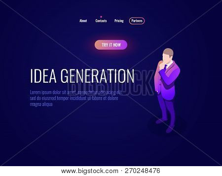 Man Brooding Isometric Icon, Male Thinking, Generating Ideas, Entrepreneur, Businessman, Brainstorm 