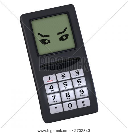 Cartoon Cell Phone With Cute And Funny Emotional Face