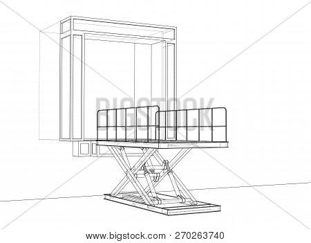 Dock Leveler Concept. Vector Rendering Of 3d. Wire-frame Style. The Layers Of Visible And Invisible 