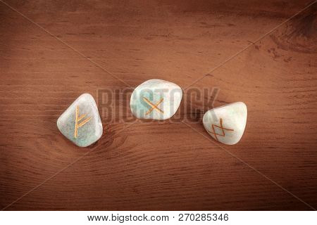 Norse Runes From The Futhark Alphabet, Stones With Symbols Used In Wicca And Other Magic And For Div