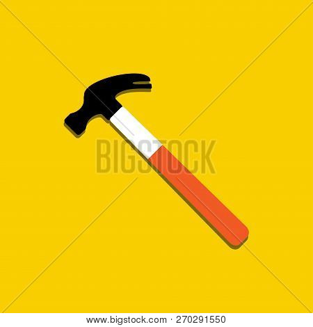Vector Colorful Illustration Icon Of Hammer And Nail Catcher. Home Repair Tool Sign Symbol. Flat Car