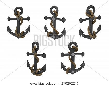 Old Anchor With Rope On An Isolated White Background. 3d Illustration
