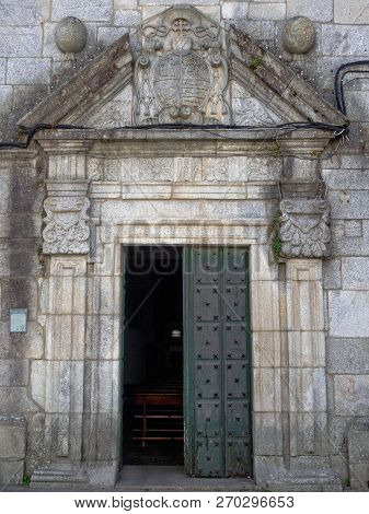 Door Of Sancti Spiritus Church Of The Third Franciscan Order - Melide, Galicia, Spain