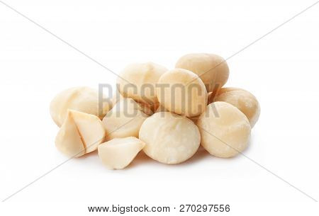 Shelled Organic Macadamia Nuts On White Background