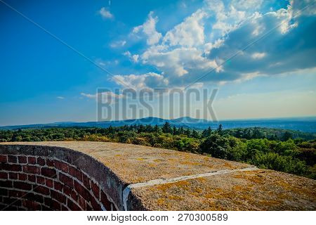 Odenwald View From Ludwigshöhe, Darmstadt,  With Forest, Mountains And Part Of The Towerwall Standin